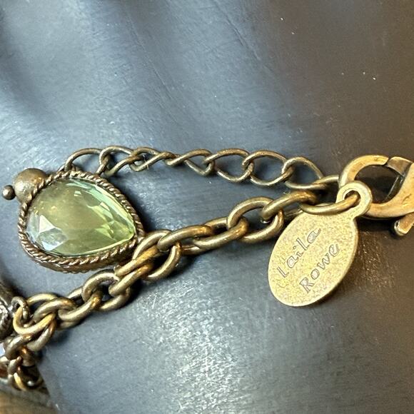 LAILA ROWE Antiqued Bronze Multicolor Small Teardrop Charm 7.5-8.5" Bracelet - Picture 3 of 9